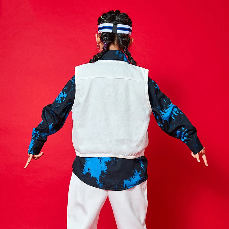 

2021 Ballroom Hip Hop Clothes White Vest Hiphop Pants Suit Girls Boys Jazz Modern Dance Costumes Street Dance Clothes 110-180CM
