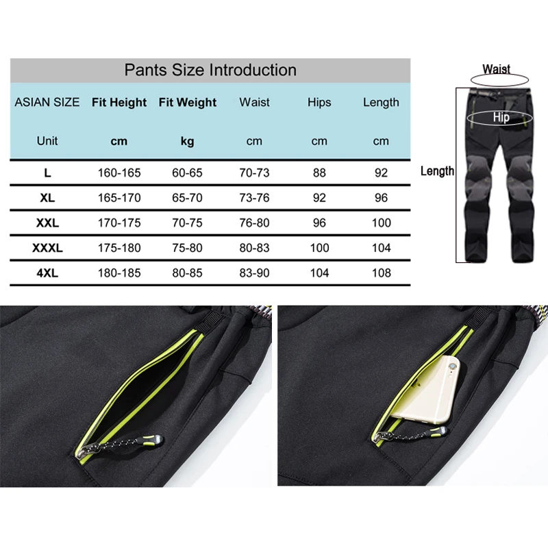 

TRVLWEGO Camping Hiking Skiing Trekking Pants Men Winter Travel Outdoor Leisure Windproof Keep Warm Soft Shell Trousers Male