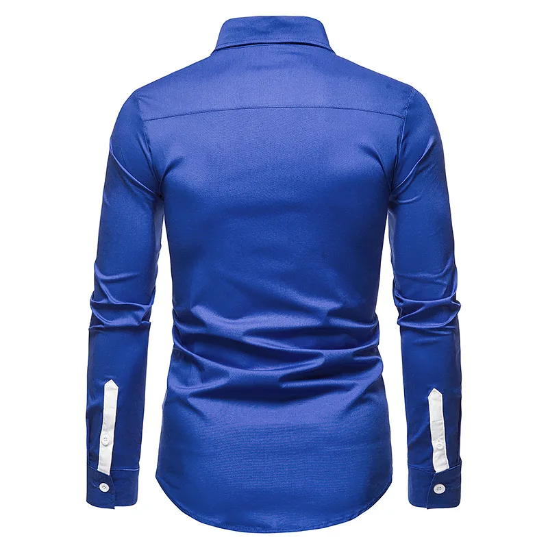 

Loldeal Men Formal Shirts Fashion Long Sleeve Patchwork Bright Lapel Social