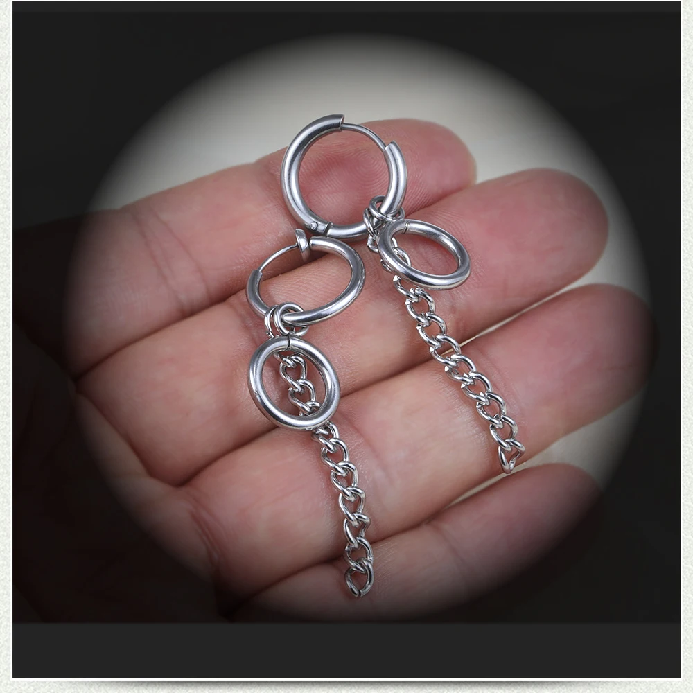 Мужские длинные висячие серьги черные из нержавеющей стали в стиле панк 2020