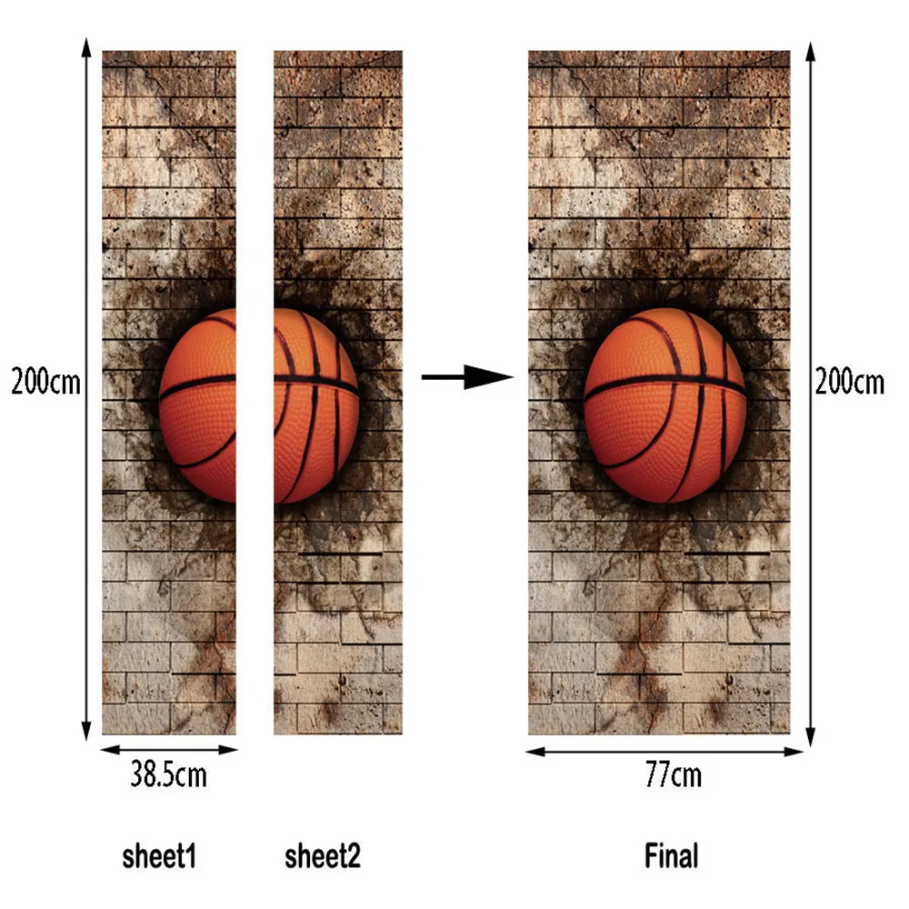 77x200 см 3D кирпичная стена баскетбольная дверь наклейки для гостиной спальни ПВХ