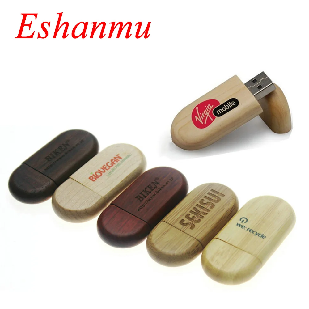 Деревянный Флешка Eshanmu Круглый 4 ГБ 8 16 32 лазерный логотип более 15 шт. Usb