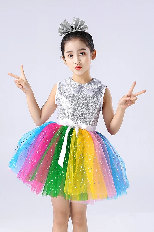 

New children's sequins fluffy skirt performance clothing girls children's modern princess dress jazz dance costumes