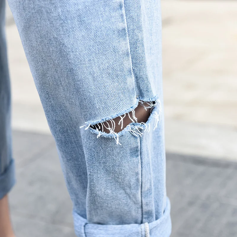 Женские рваные джинсы с эффектом пуш-ап синие брюки из денима высокой талией и