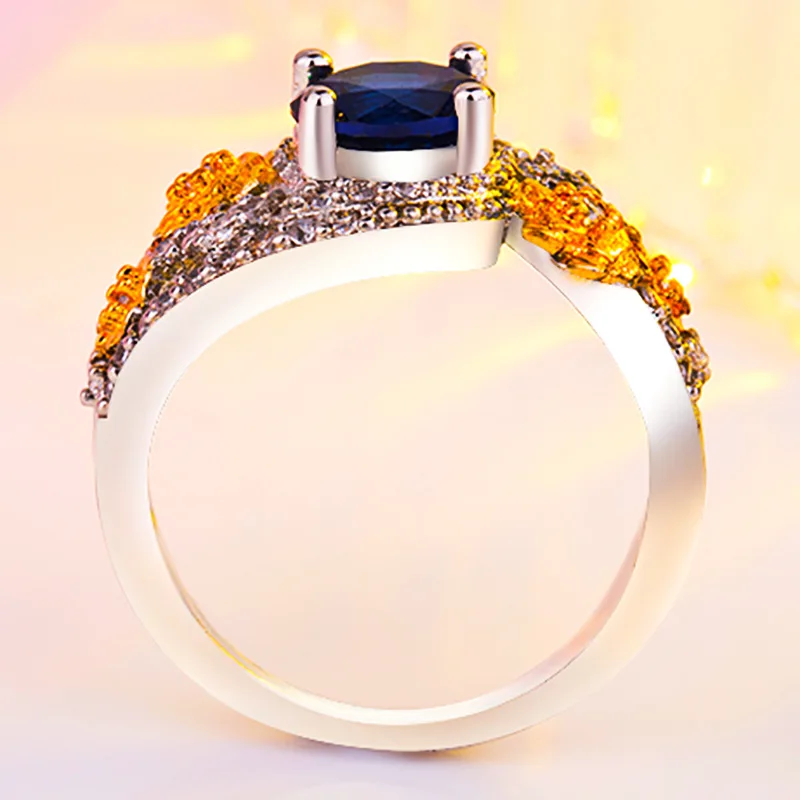 Royal Blue Rings Silver-Color Elegant Big Stone Ring with Paved cz Jewelry for Women Party and Wedding Desig sapphire ring | Украшения и