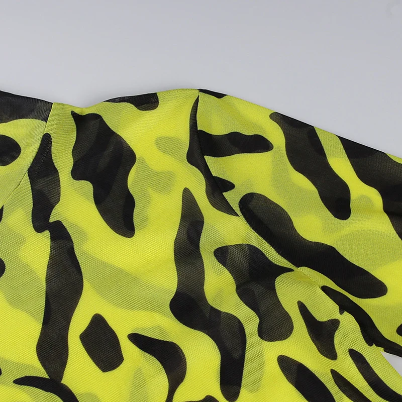 Женское облегающее платье с принтом тигра прозрачное Сетчатое миди длинным