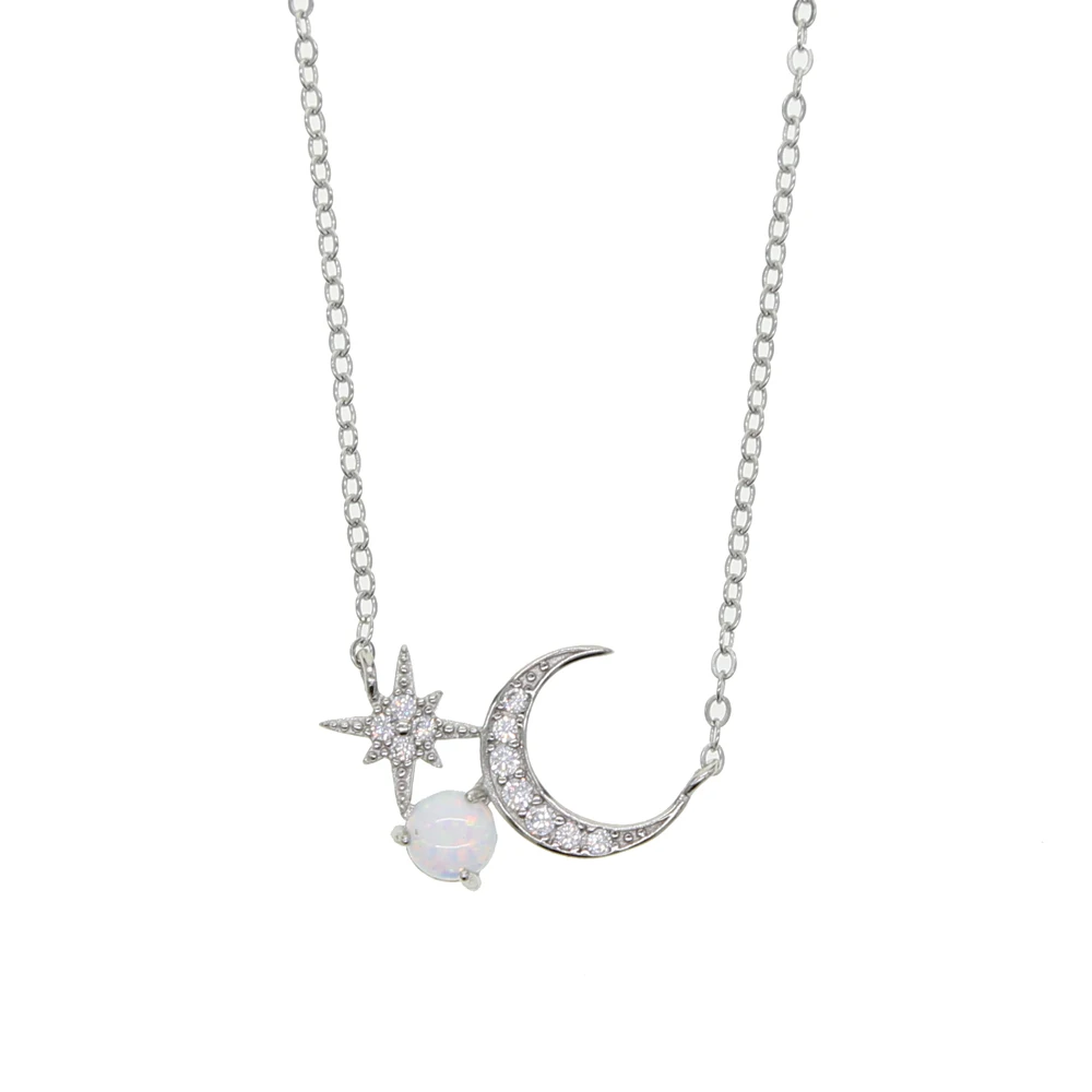 

christmas jewelry white opal stones star Moon Necklace CZ Shiny Zircon Exquisite Clavicle Chain Fashion Gift Jewelry