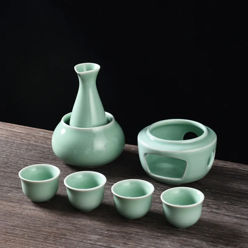 Cool Designer Ceramic 4 Cup Wine Pot Set Vintage Sake Warmer Jug Glasses Household Spirits Rice Vodka Copas De Vino | Дом и сад