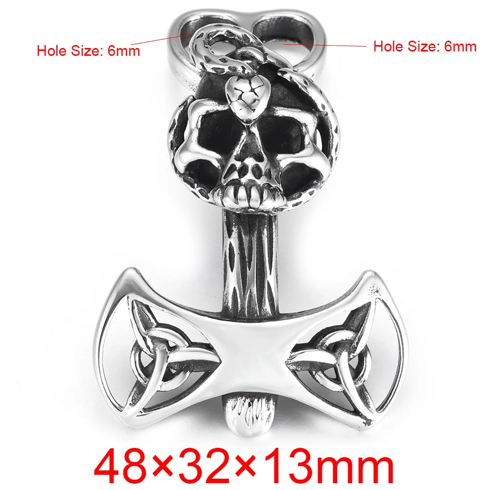 Skull Нержавеющая сталь Viking Thor's Hammer крючки изогнутые с двойным отверстием 6 мм для изготовления браслетов ювелирных изделий фурнитура для самостоятельного изготовления аксессуаров - Цвет: Skull