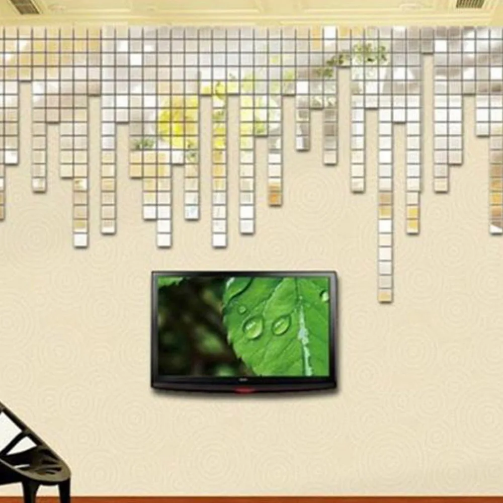 

100 Pieces Mirror Tile Popular DIY Wall Sticker 3D Decal Mosaic House Home Room Decoration Stick For Modern Rooms