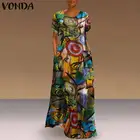 Летнее платье-макси с коротким рукавом, женский сарафан VONDA 2021, богемное Платье с принтом, повседневные платья, женское платье с принтом, оверсайз