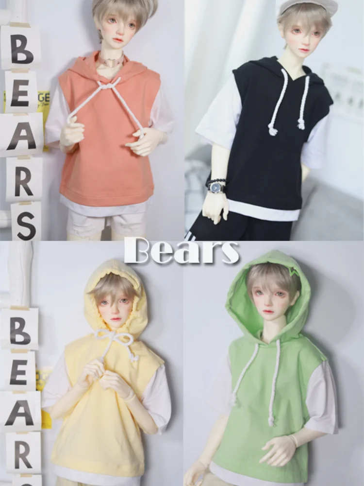 

Одежда для кукол BJD, футболки с капюшоном с коротким рукавом, четыре цвета на выбор для 1/3 1/4 BJD SD MSD SD17, размер дяди POPO68 SSDF