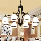 Американская люстра в средиземноморском стиле, стеклянный абажур, железная Люстра для гостиной, сельская лампа для столовой, спальни
