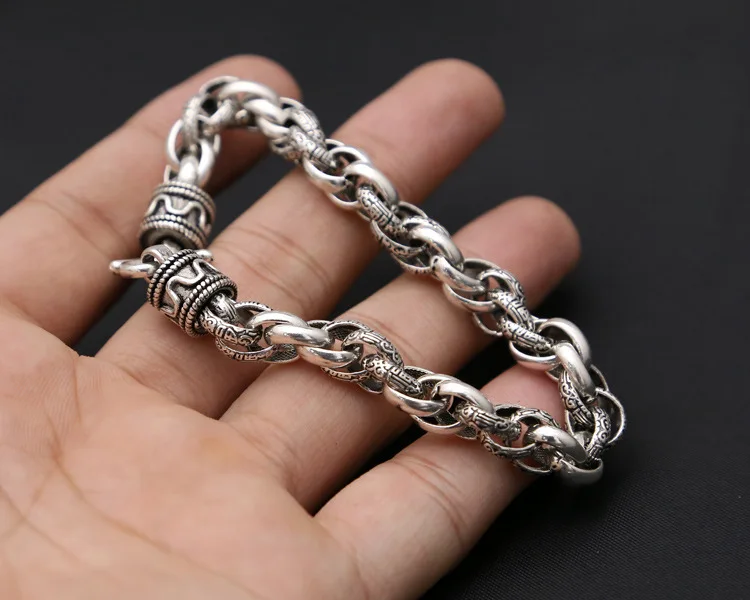 100% Стерлинговое Серебро 925 пробы цветной браслет цепочка толщина 8 мм