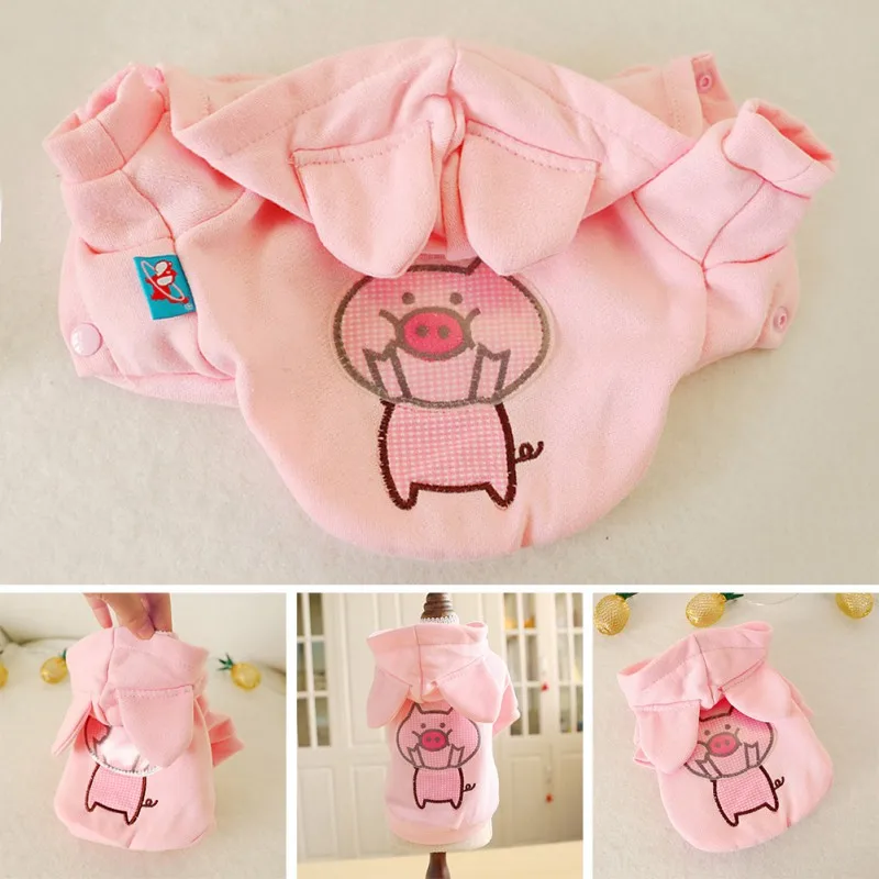 Забавная Одежда для собак клетчатая вышитая Свинья с капюшоном пальто зимняя