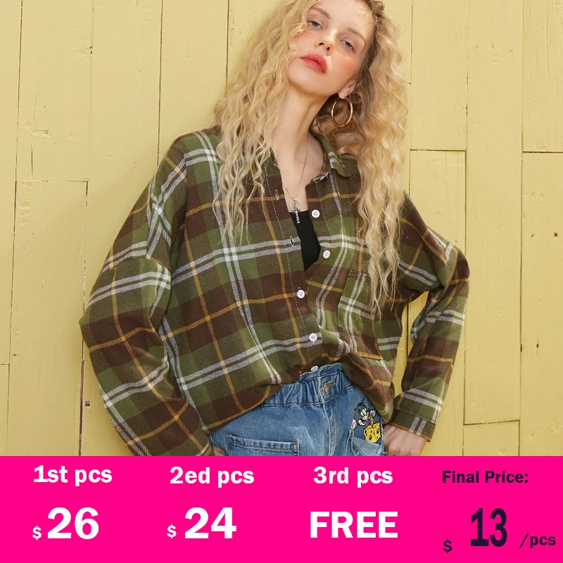 Женская Повседневная Блузка ELFSACK свободная рубашка в клетку с цветными блоками