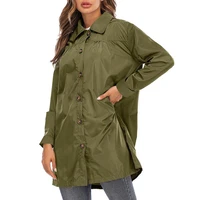 women outdoor active lightweight hooded waterproof solid color long raincoat