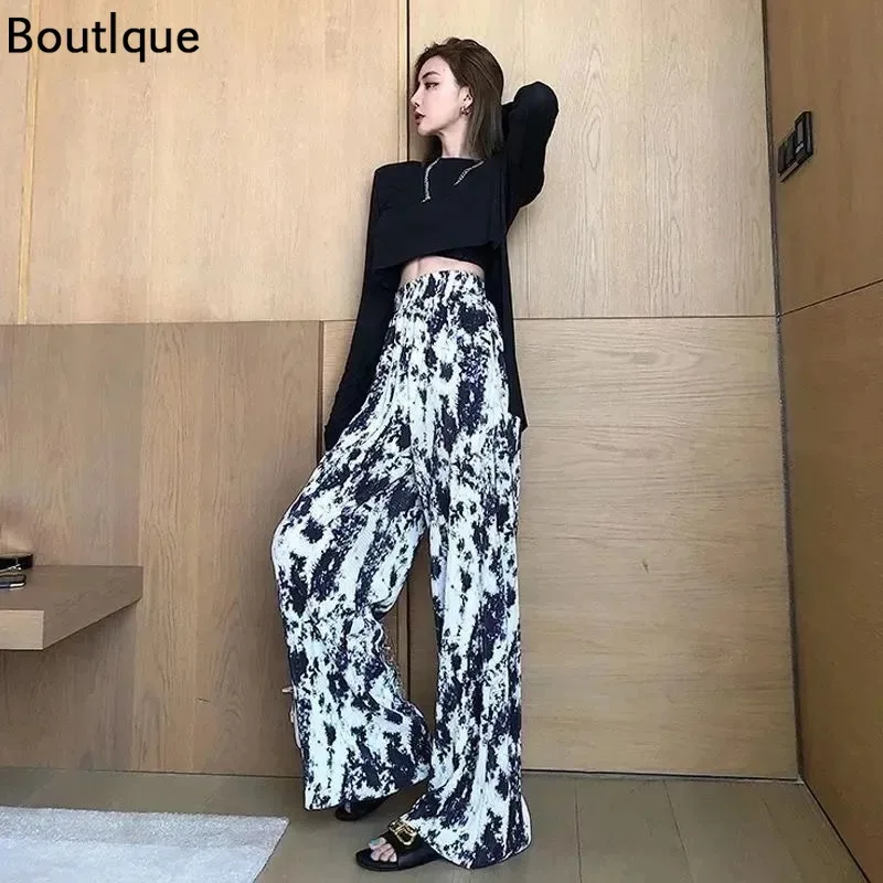 

Autumn New Ink Dyed Pants Crimp Loose and Thin Casual Pants Women Fashion Wide Leg Pants Tide Tie Dyed Floor Mops Joggers Women