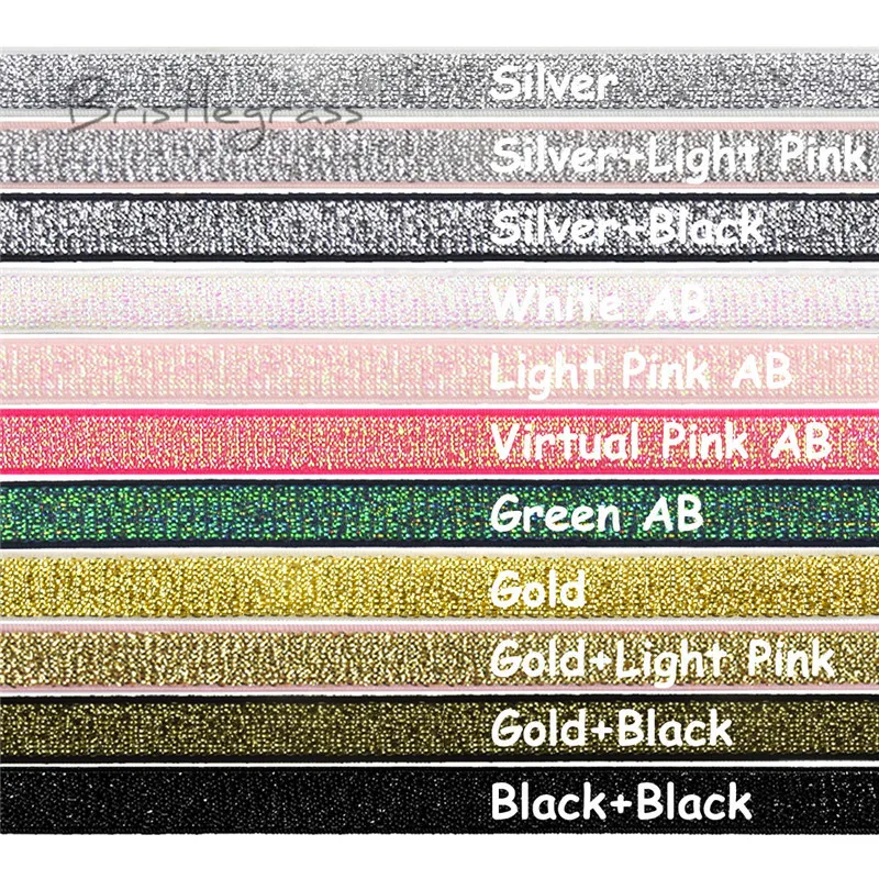 

BRISTLEGRASS Combo 11 Yard 3/8" 10mm Metallic Glitter Non-foldover Elastics Spandex Band Shoulder Bra Strap Lingerie Sewing Trim