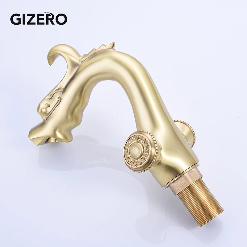Solid Brass Sink Faucet Brushed Golden Dragon Style Dual Handle Elegant Washbasin Vessel Mixer Taps ZR510 | Обустройство дома