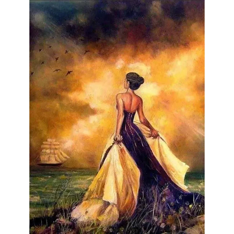 Алмазная 5D картина сделай сам с изображением красоты побережья лодки заката