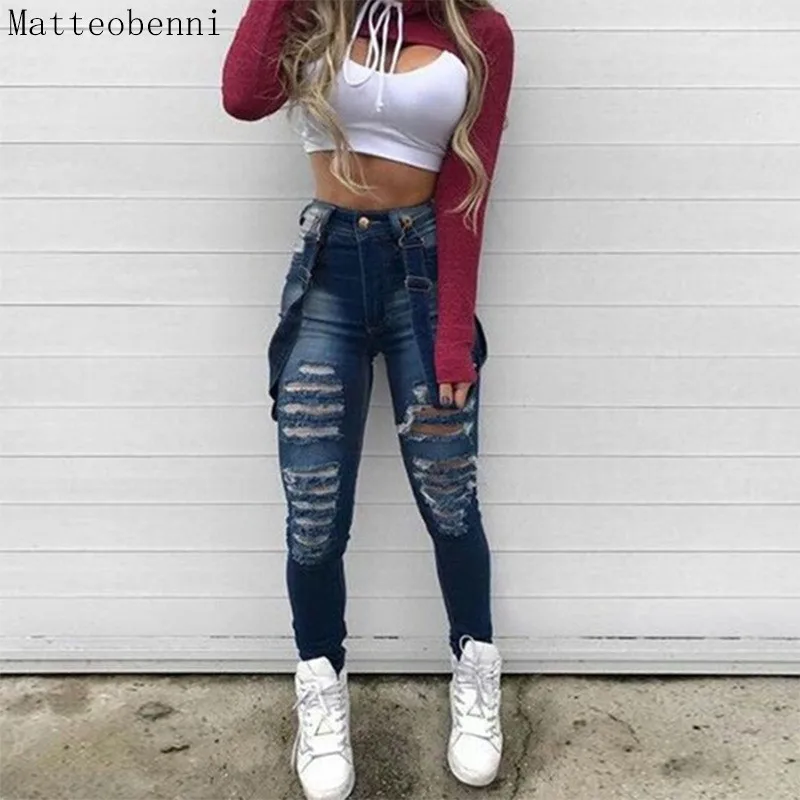Summer Women Overalls Sexy Denim Jumpsuit Ripped Holes Casual Jeans Ladies Sleeveless Jumpsuits Hollow Out Rompers Streetwear