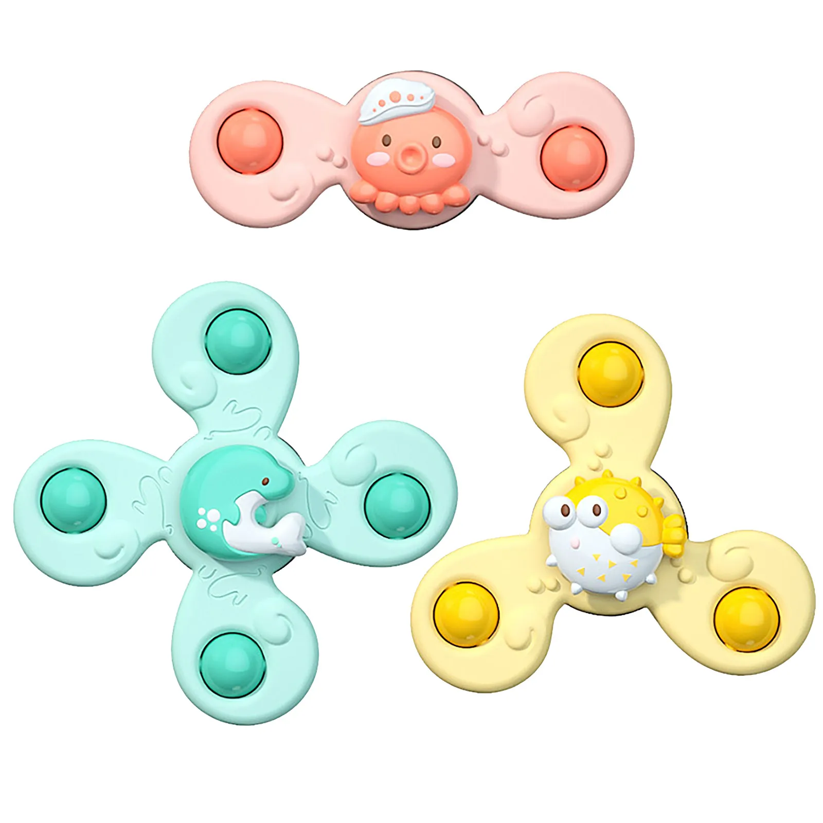 

3pcs Montessori Baby Spin Top Spinner Bath Toys For Boy Children Bathing Sucker Spinner Suction Cup Toy For Kids Fidget Toys