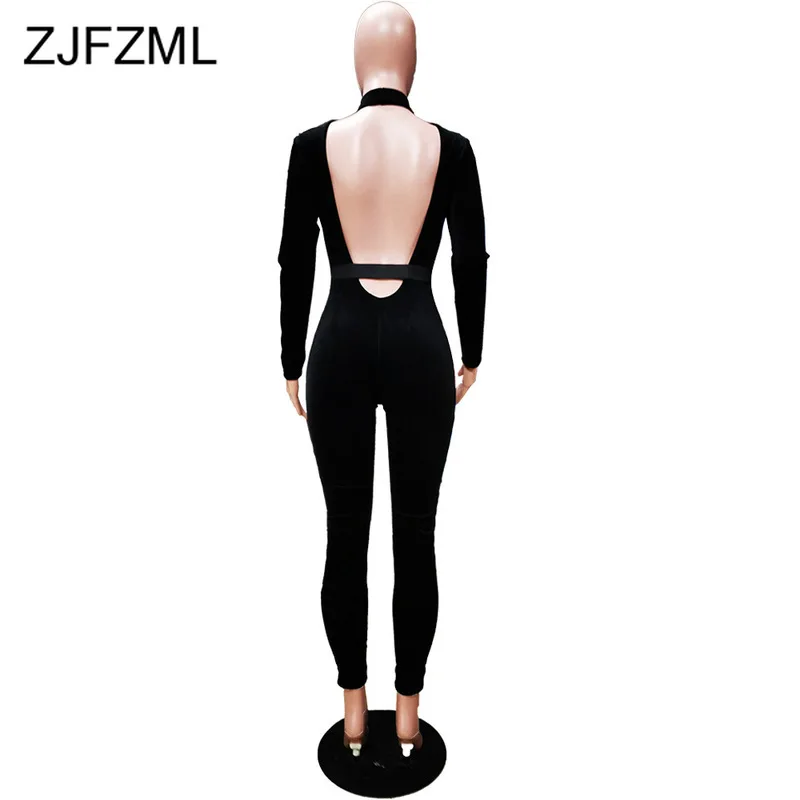 

Sexy Backless Bandage Jumpsuit Women Long Sleeve Solid High Waist Skinny Overall 2021 Autumn Bodycon Belted One Piece Bodysuit