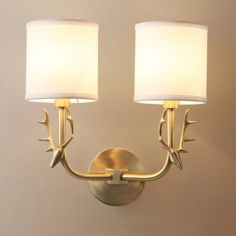 

American Copper Deer Head Wall Lamps For Reading Bedroom Bedside appliques mural interieur Lighting Corridor Lamp