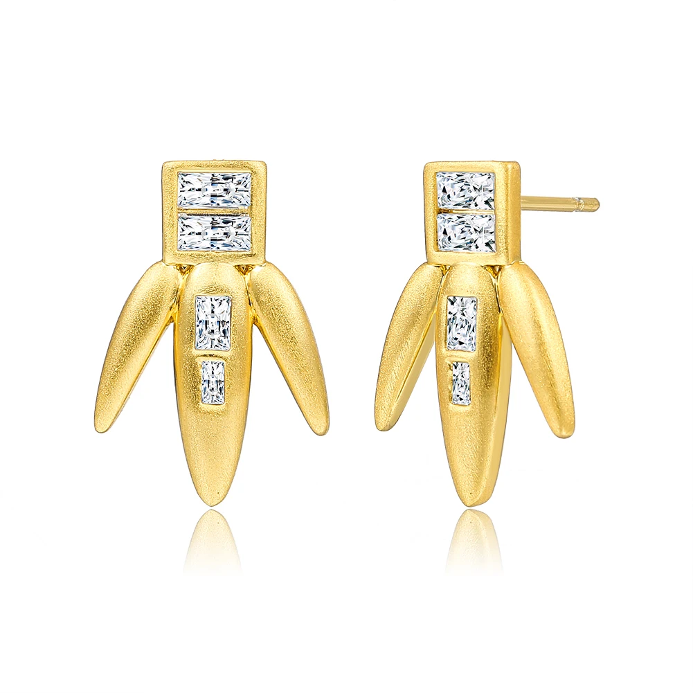 

YUEYIN Stud Earring For Women Trendy Gold Color Geometry Three-Prong Frosting Copper Women Earrings Cubic Zirconia Jewelry New