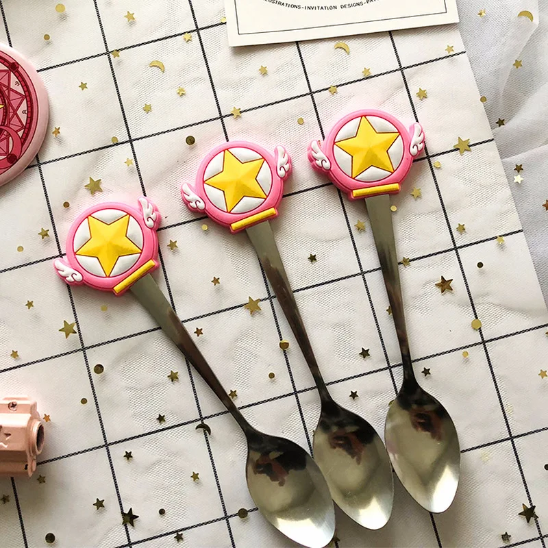 Мультяшная ложка из нержавеющей стали с аниме рисунком Сакура и Луны креативные