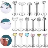 zs 10 18pcslot heart star crystal lip piercing set 316l stainless steel lip labret ring 16g ear tragus helix piercings jewelry