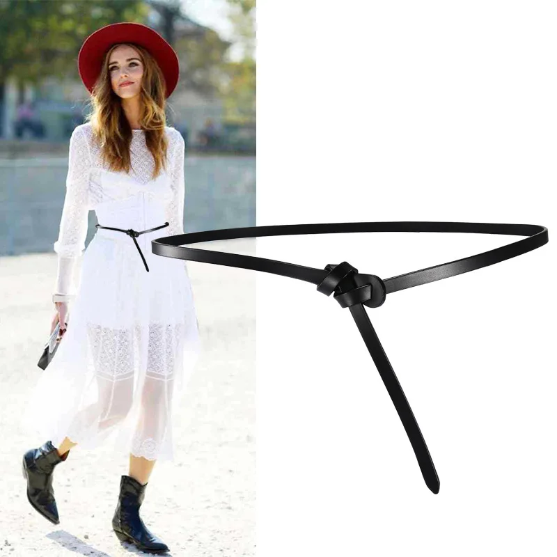 

New Design Female leather Belts High Quality no buckle belts women soft real leather knotted strap belt dress lady waistbands