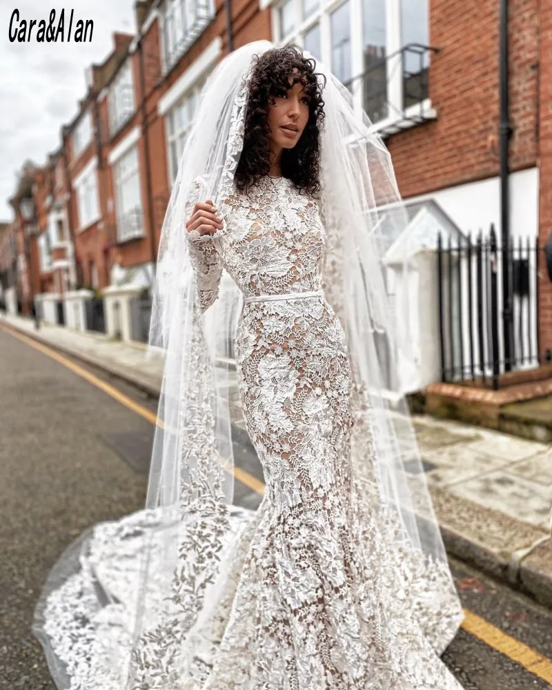 

Платье партии De Mariage Свадебные платья Русалочки одежда с длинным рукавом Кружевное Свадебное платье 2021 платье vestido De fiesta de boda; Counrt поезд