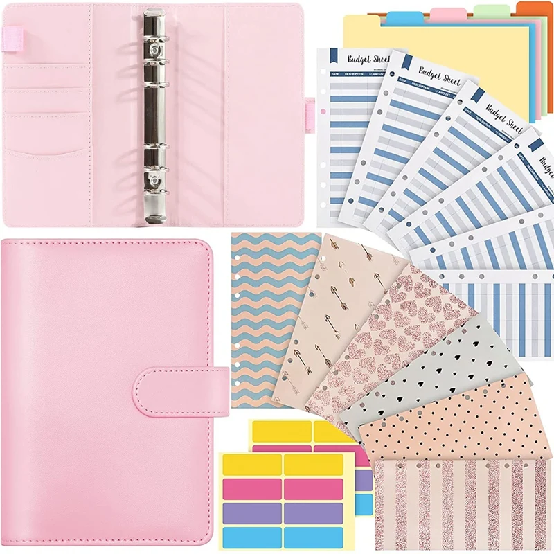 

A6 PU Leather Notebook Binder,Budget Planner Organizer with 12 Waterproof Cash Envelopes,6 Expense Budget Sheets