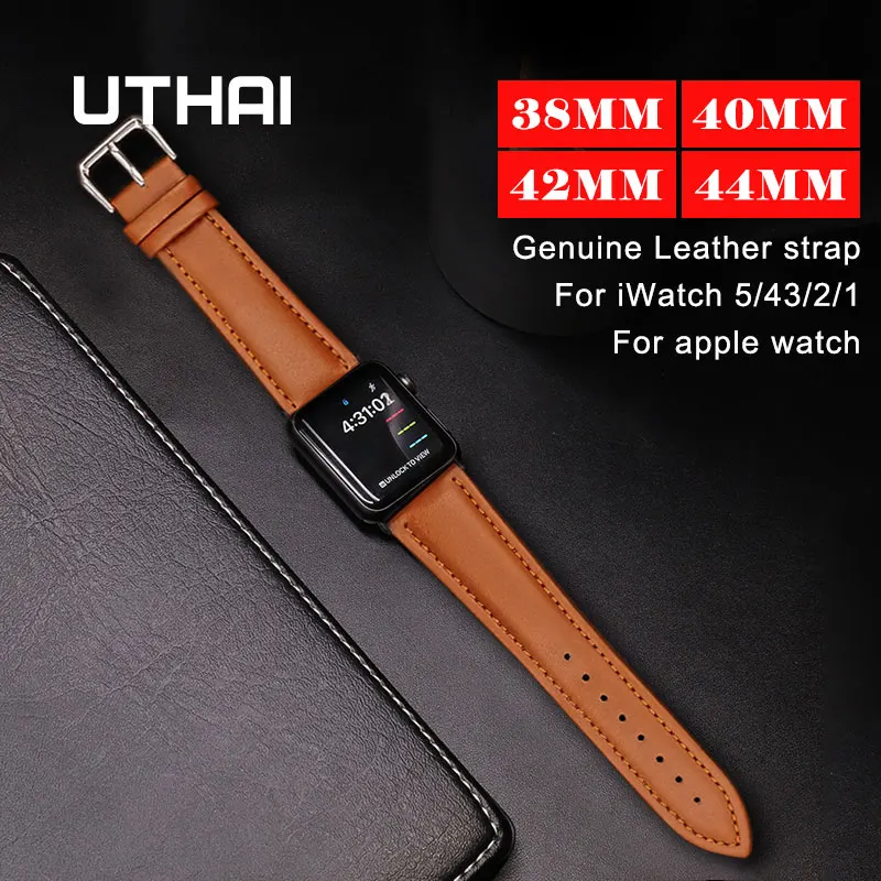 

Ремешок UTHAI A21 из натуральной кожи для iWatch 1/2/3/4/5/6/7 40 мм 44 мм, ремешок для часов Apple Watch Series, Аксессуары для браслета