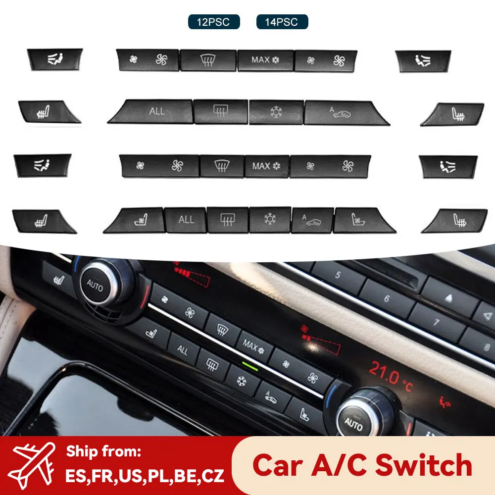 

12/14PCS Car Air Conditioner Control Switch Button Cap Cover Repair Kit for BMW 5/6/7 Series F01 F02 F06 F07 F10 F11 F12 F13 GT