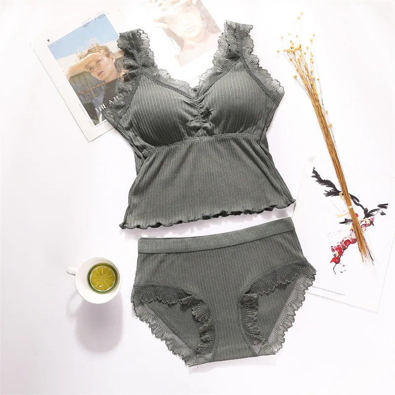 

Lace Tank Crop Top Bra Set Women Push Up Bra Seamless Underwear Set Women Seamless Tank Top Sexy Lingerie Set