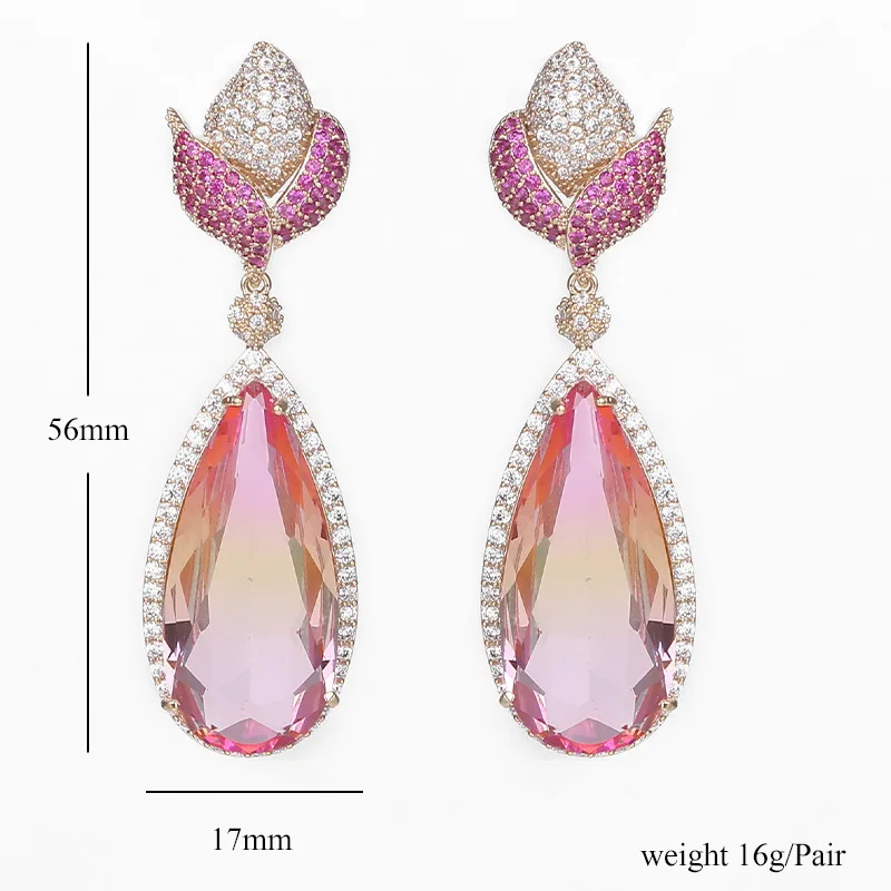 

2021 AAA Cubic Zirconia Flower Water Drop Earrings For Women Ins Fashion Jewelry boucle oreille femme Earings