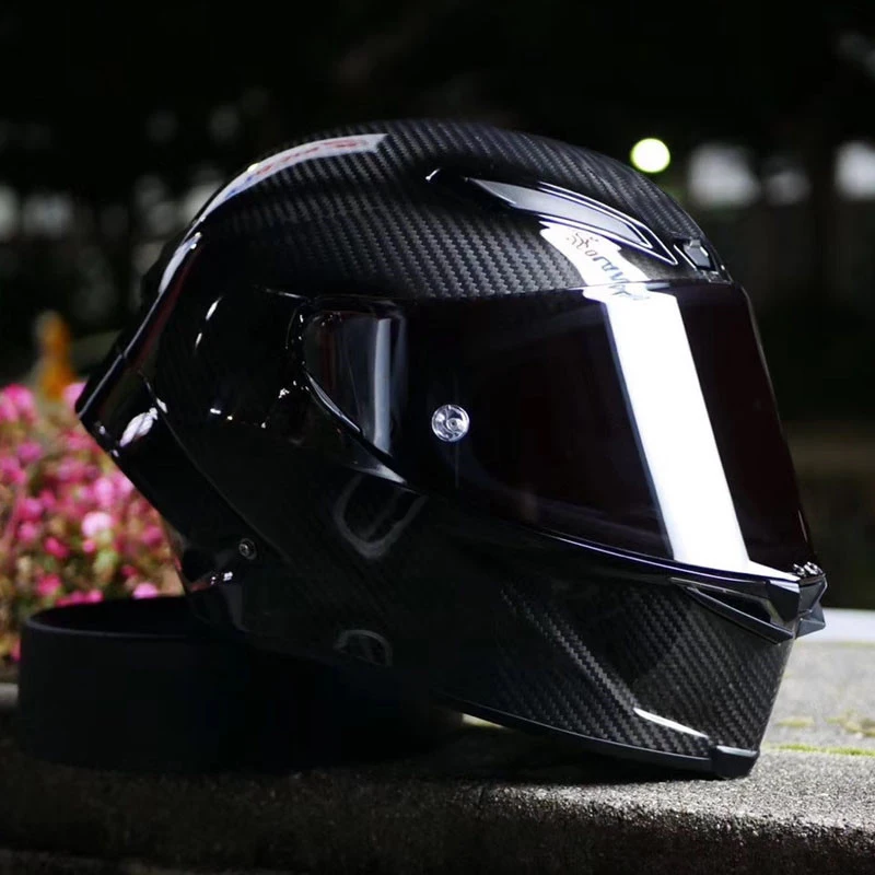 

Full Face Carbon Fiber Motorcycle Helmet Professional Racing Helmet DOT Rainbow Visor Off Road Motocross Bright Black Helmet