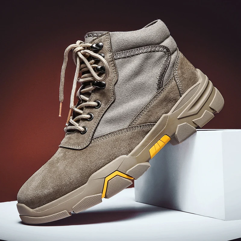 

Men's Leather High-Top Shoes Fall Winter Plus Fleece Martin Boots Outdoor Non-Slip Keep Warm Snow Boots Men Warm Cotton Shoes