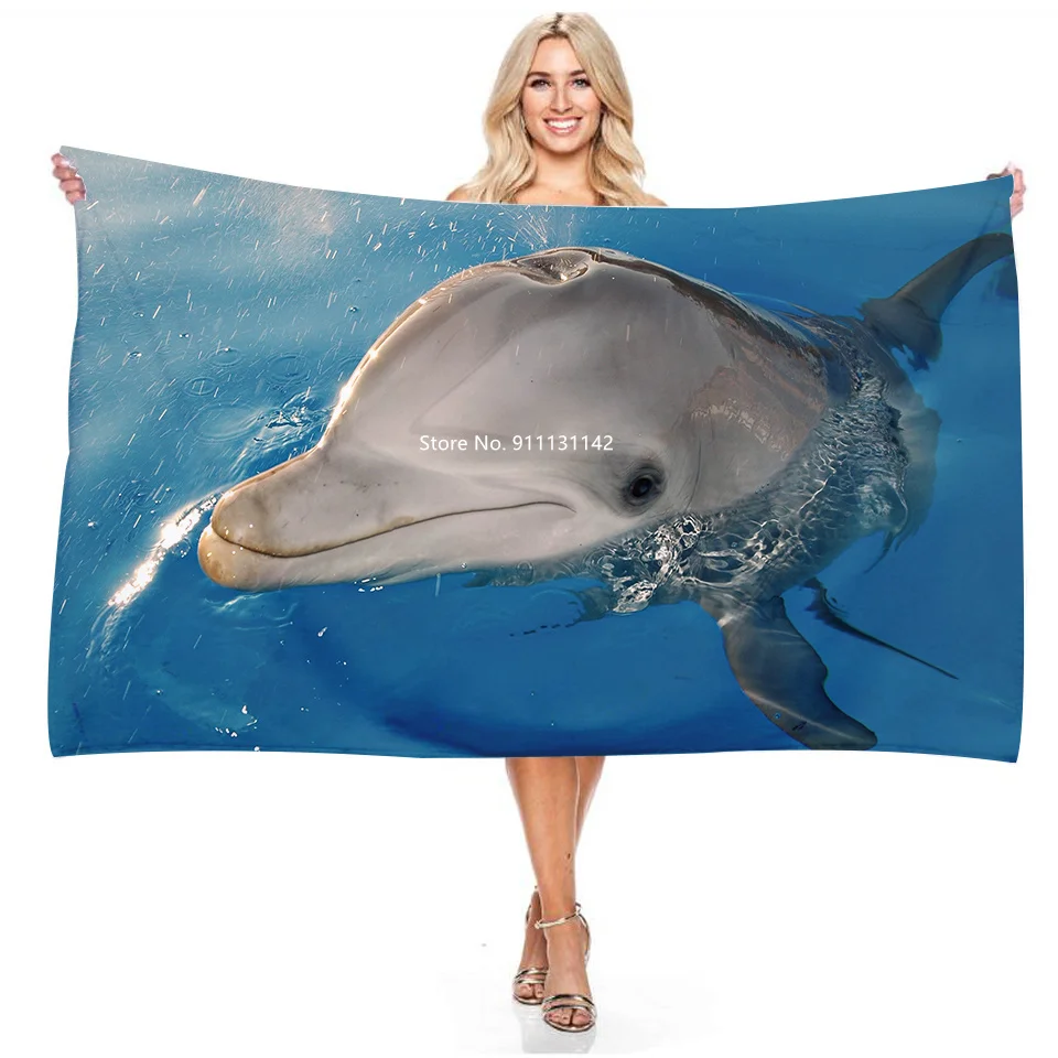 Полотенце банное быстросохнущее абсорбирующее с 3d-изображением дельфина мягкое