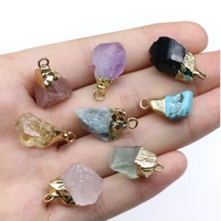 1pc natural amethyst citrine fluorite crystal druzy pendant irregural gilt edge agate stone necklace for diy charm jewelry