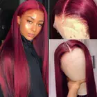 Парики перуанские прямые из человеческих волос, передние бордовые, с предварительно выщипанной линией волос, 13x 4, 4x4, парики на сетке