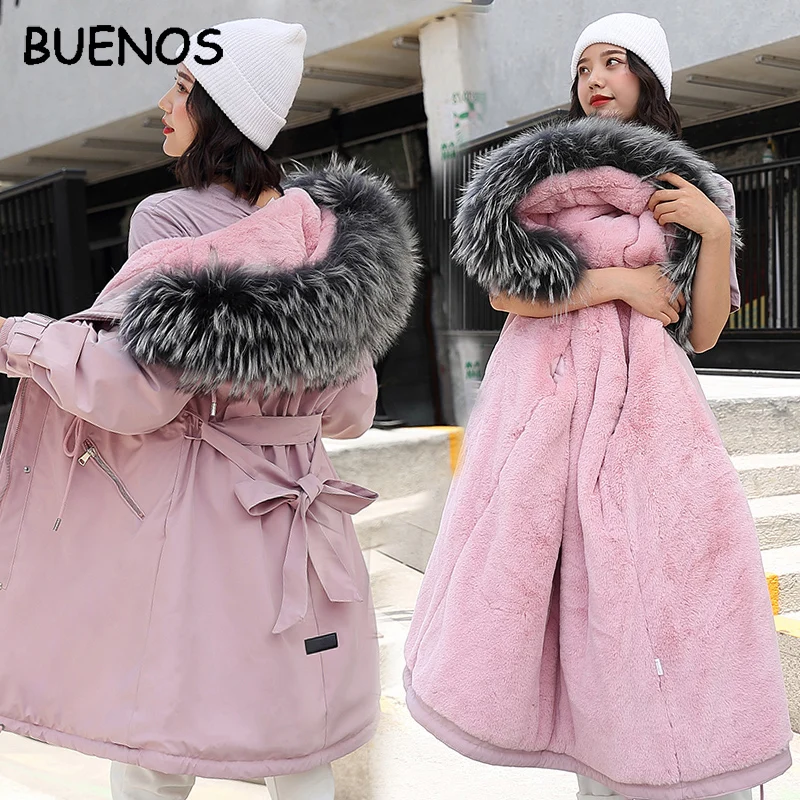Женская Длинная зимняя куртка с меховым капюшоном меховой подкладкой|Женские