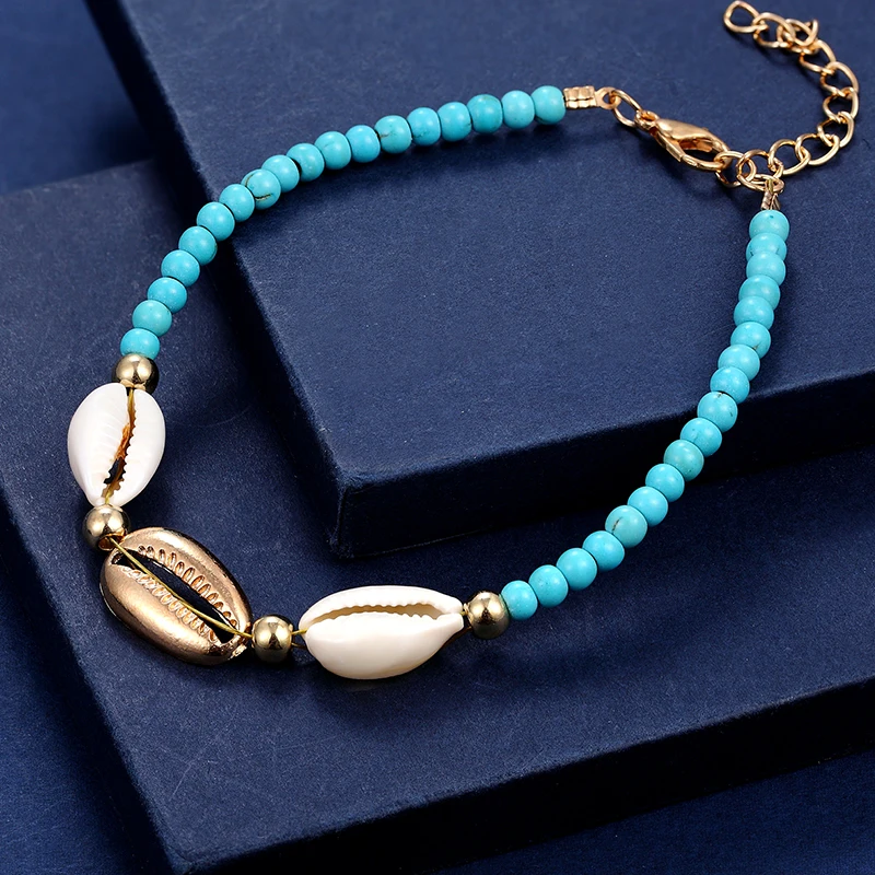 Летний модный пляжный браслет на ногу для девушек, геометрический браслет в виде раковины, украшенный бисером, дорожный женский браслет на ногу, подарок на Рождество, праздник, Новинка