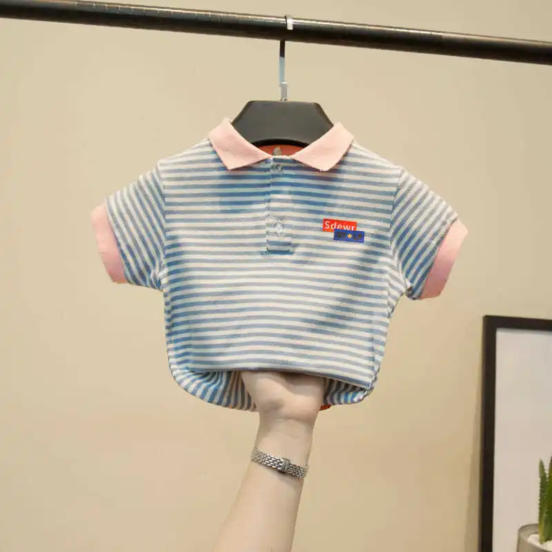 

Polo Shirt Boys Cotton Striped Short-sleeved T-shirt Summer Candy Stripes Clothes Girls Bottoming Shirt Children Baby Clothes