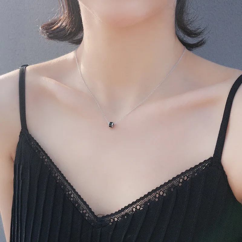 Черная цилиндрическая цепочка для ключицы колье из стерлингового серебра 925