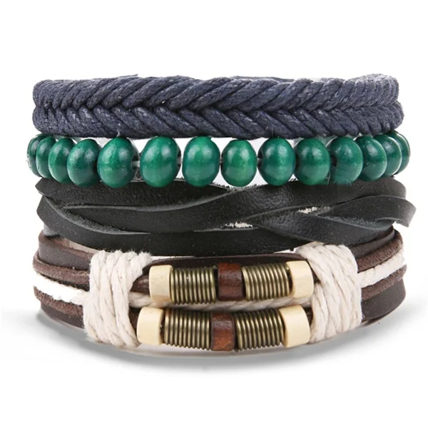 IFMIA богемные деревянные плетеные браслеты ручной работы, браслеты Pulsera для мужчин, винтажный многослойный синий кожаный браслет с бусинами, браслеты - Окраска металла: ZL0000699