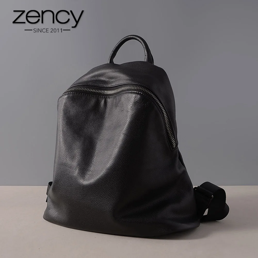 Женский рюкзак Zency из натуральной воловьей кожи черного цвета, винтажные дорожные сумки, школьная сумка для ноутбука для девочек, рюкзак для ежедневного отдыха